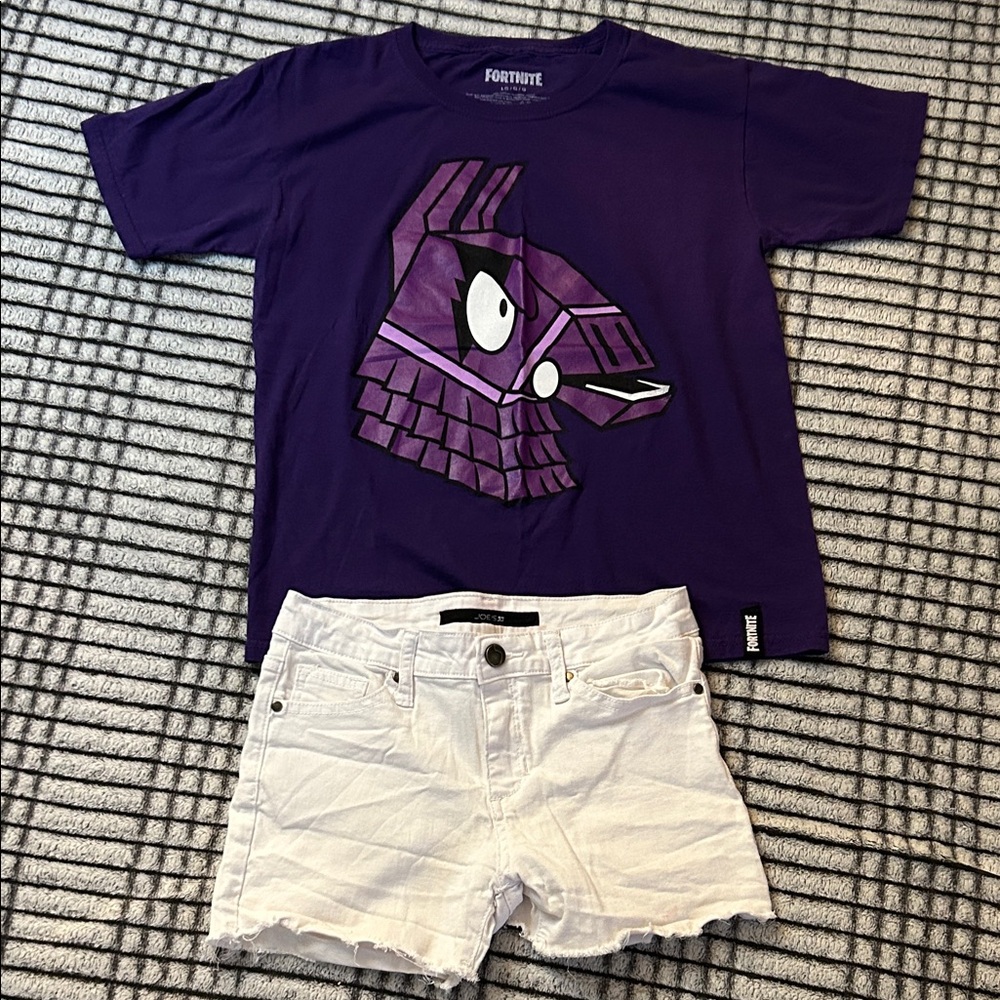 New Fortnite Tee & Shorts Set (Girls L)
